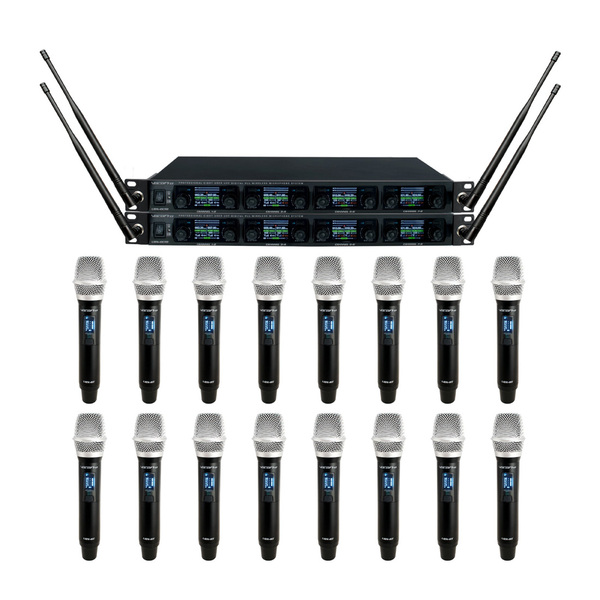 PROFESSIONAL DIGITAL UHF PLL WIRELESS MIC SYSTEM WITH SIXTEEN HANDHELD VOCAL MICROPHONES